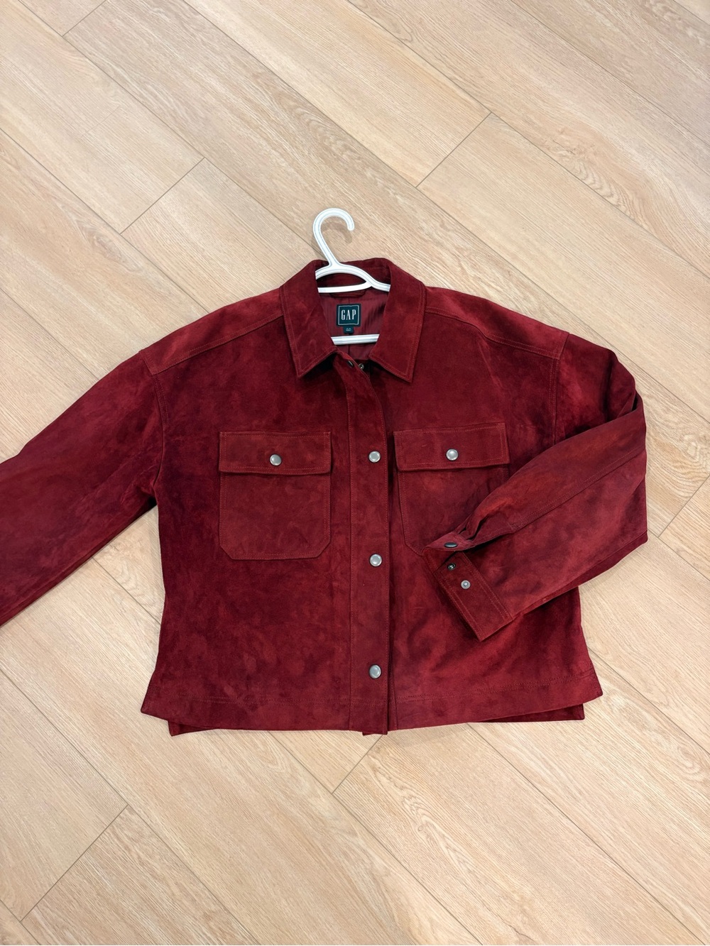 GAP Women's Burgundy 100% calf split suede Button-Front Jacket